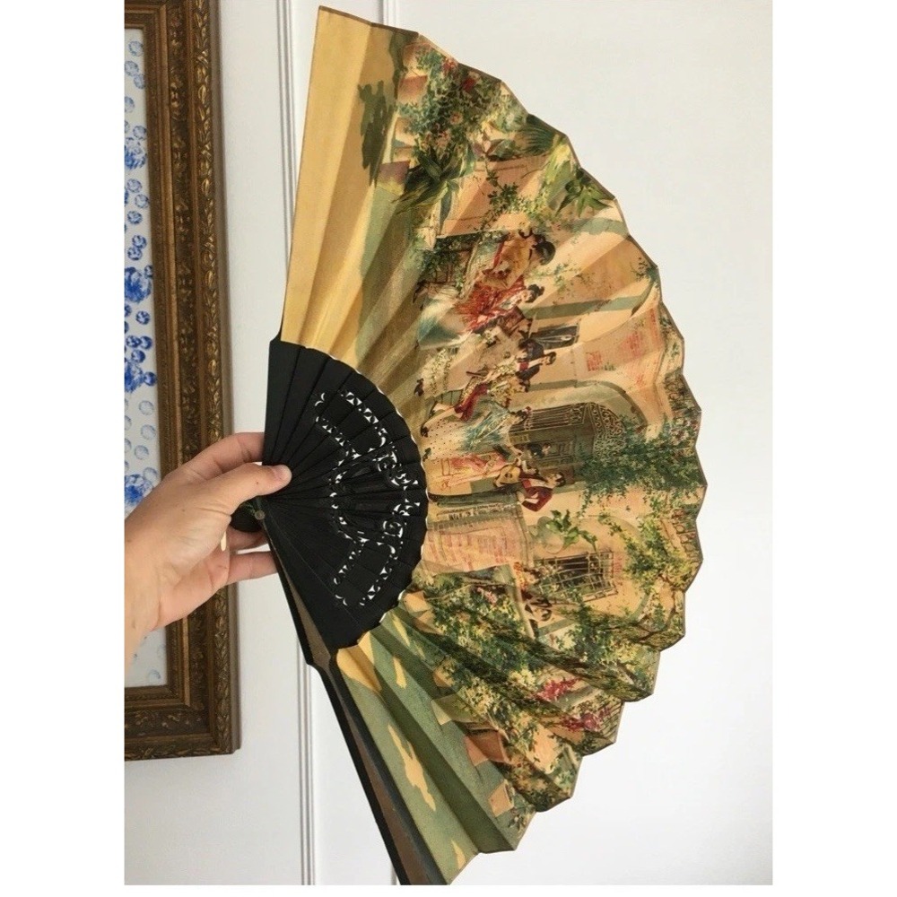 Read* Antique Spanish Style Colorful Wood Hand Folding Fan